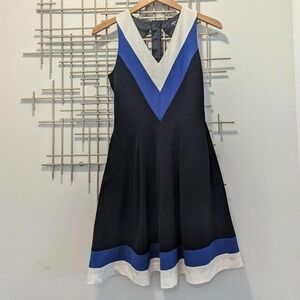 H&M Elegant Black and Blue Midi Dress